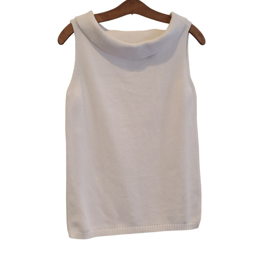 Caroline Taylor Essential White boatneck Cotton knit vintage top Small
